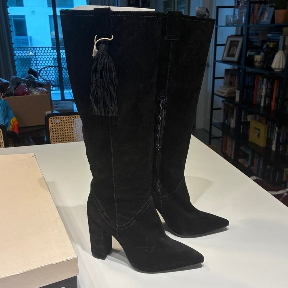 NEW Hannibal Laguna Black Suede Knee High Tassel Boots Sz 40